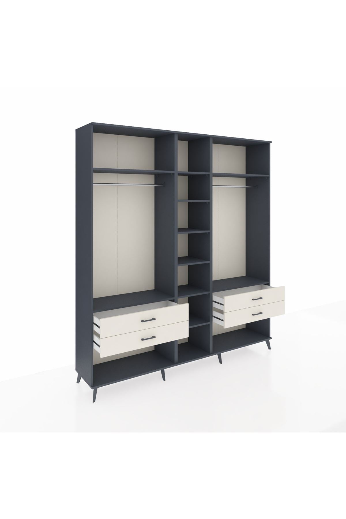 Hyperion Dolap 10 Raflı 4 Çekmeceli 2 Askılı 220x44x243 Antrasit-Antrasit/Aytaşı