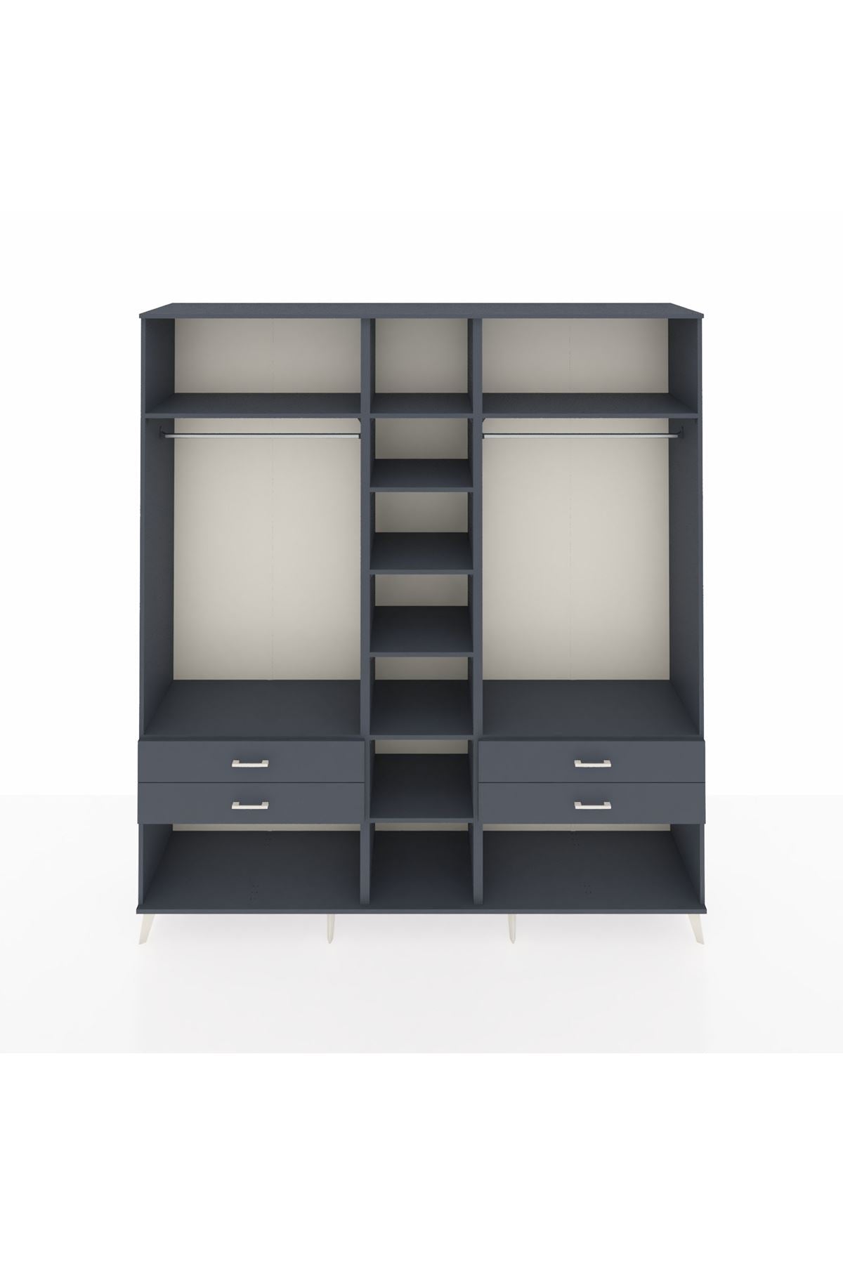 Hyperion Dolap 10 Raflı 4 Çekmeceli 2 Askılı 220x44x243 Antrasit-Antrasit/Antrasit