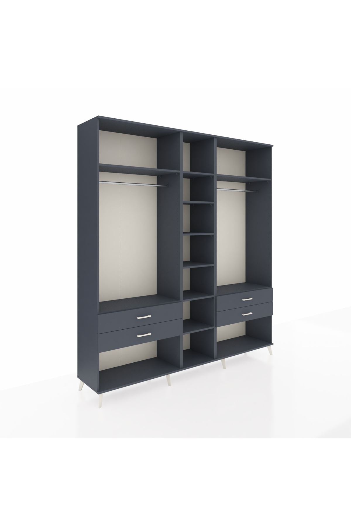 Hyperion Dolap 10 Raflı 4 Çekmeceli 2 Askılı 220x44x243 Antrasit-Antrasit/Antrasit