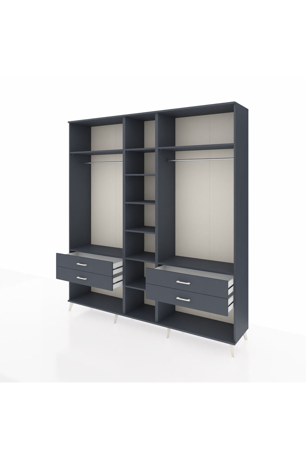 Hyperion Dolap 10 Raflı 4 Çekmeceli 2 Askılı 220x44x243 Antrasit-Antrasit/Antrasit