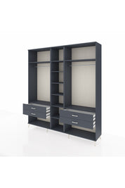 Hyperion Dolap 10 Raflı 4 Çekmeceli 2 Askılı 220x44x243 Antrasit-Antrasit/Antrasit