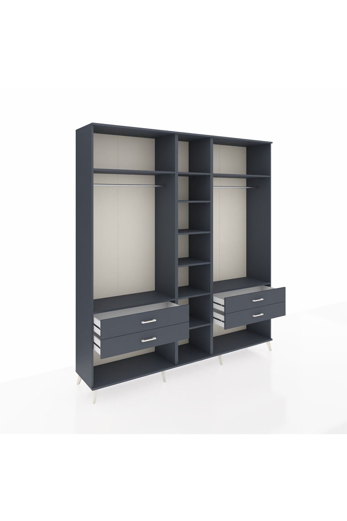 Hyperion Dolap 10 Raflı 4 Çekmeceli 2 Askılı 220x44x243 Antrasit-Antrasit/Antrasit