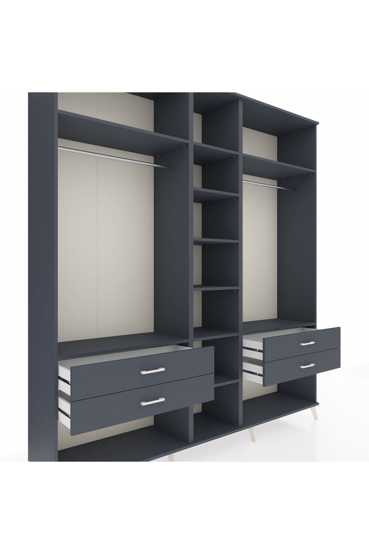 Hyperion Dolap 10 Raflı 4 Çekmeceli 2 Askılı 220x44x243 Antrasit-Antrasit/Antrasit