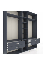 Hyperion Dolap 10 Raflı 4 Çekmeceli 2 Askılı 220x44x243 Antrasit-Antrasit/Antrasit