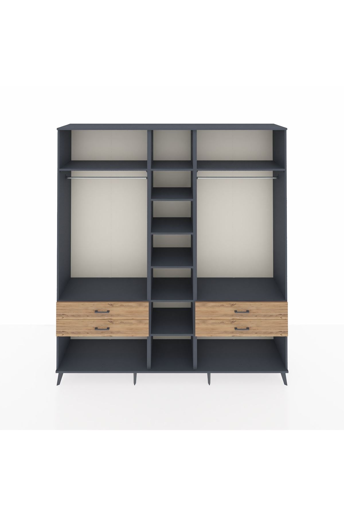 Hyperion Dolap 10 Raflı 4 Çekmeceli 2 Askılı 220x44x243 Antrasit-Antrasit/Çam