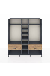 Hyperion Dolap 10 Raflı 4 Çekmeceli 2 Askılı 220x44x243 Antrasit-Antrasit/Çam