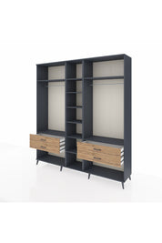 Hyperion Dolap 10 Raflı 4 Çekmeceli 2 Askılı 220x44x243 Antrasit-Antrasit/Çam