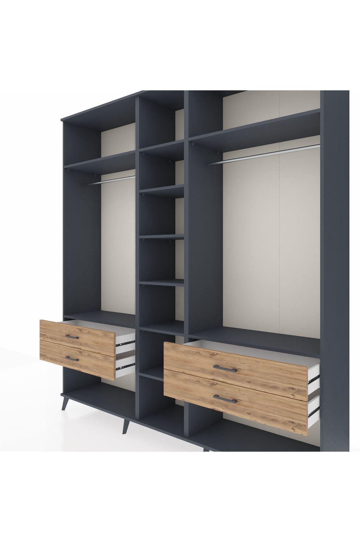 Hyperion Dolap 10 Raflı 4 Çekmeceli 2 Askılı 220x44x243 Antrasit-Antrasit/Çam