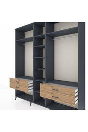 Hyperion Dolap 10 Raflı 4 Çekmeceli 2 Askılı 220x44x243 Antrasit-Antrasit/Çam