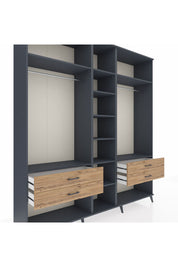 Hyperion Dolap 10 Raflı 4 Çekmeceli 2 Askılı 220x44x243 Antrasit-Antrasit/Çam