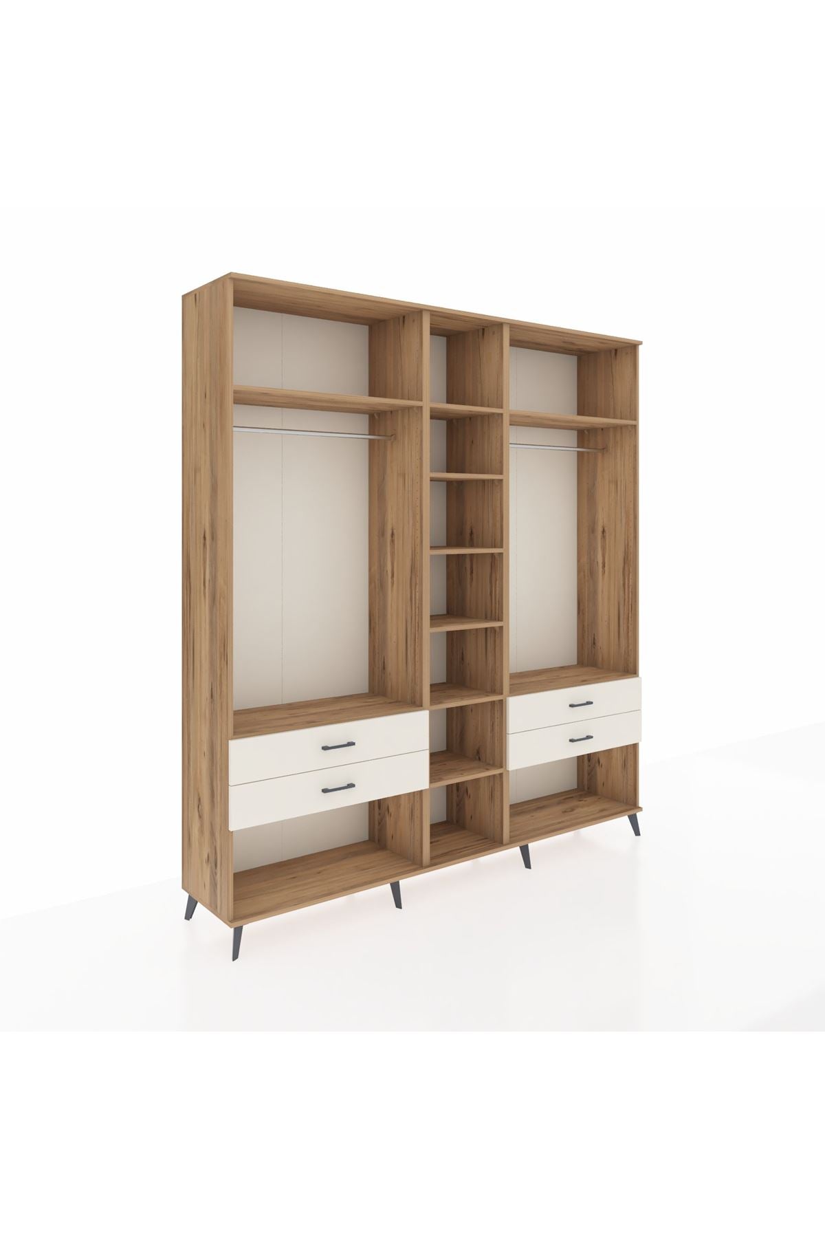 Hyperion Dolap 10 Raflı 4 Çekmeceli 2 Askılı 220x44x243 Çam-Çam/Aytaşı