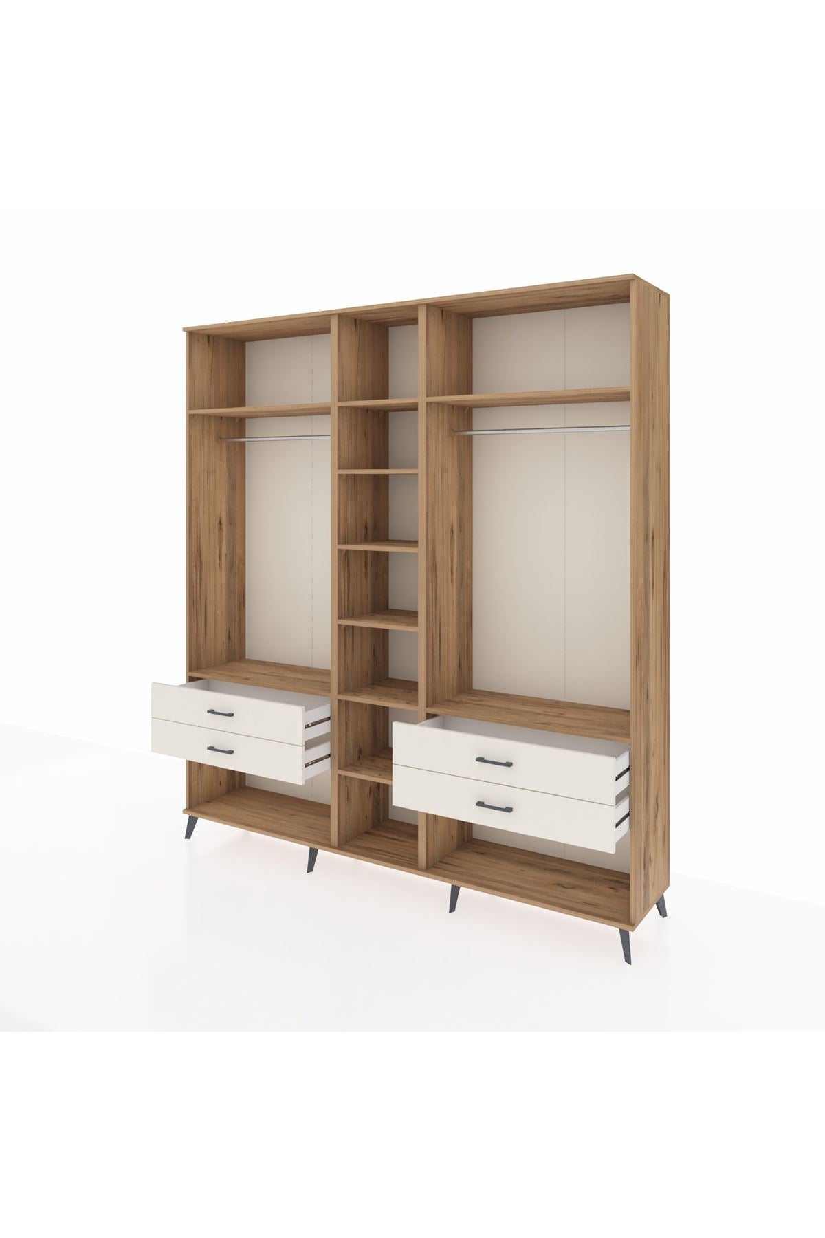 Hyperion Dolap 10 Raflı 4 Çekmeceli 2 Askılı 220x44x243 Çam-Çam/Aytaşı