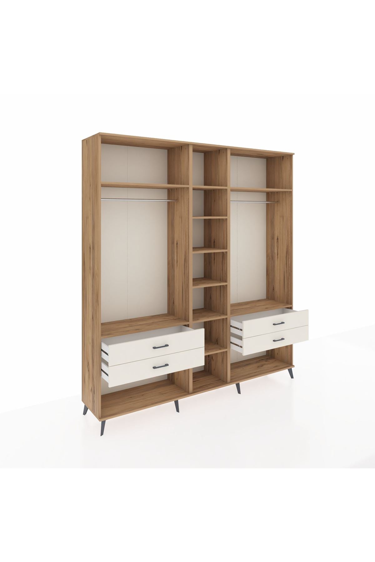 Hyperion Dolap 10 Raflı 4 Çekmeceli 2 Askılı 220x44x243 Çam-Çam/Aytaşı