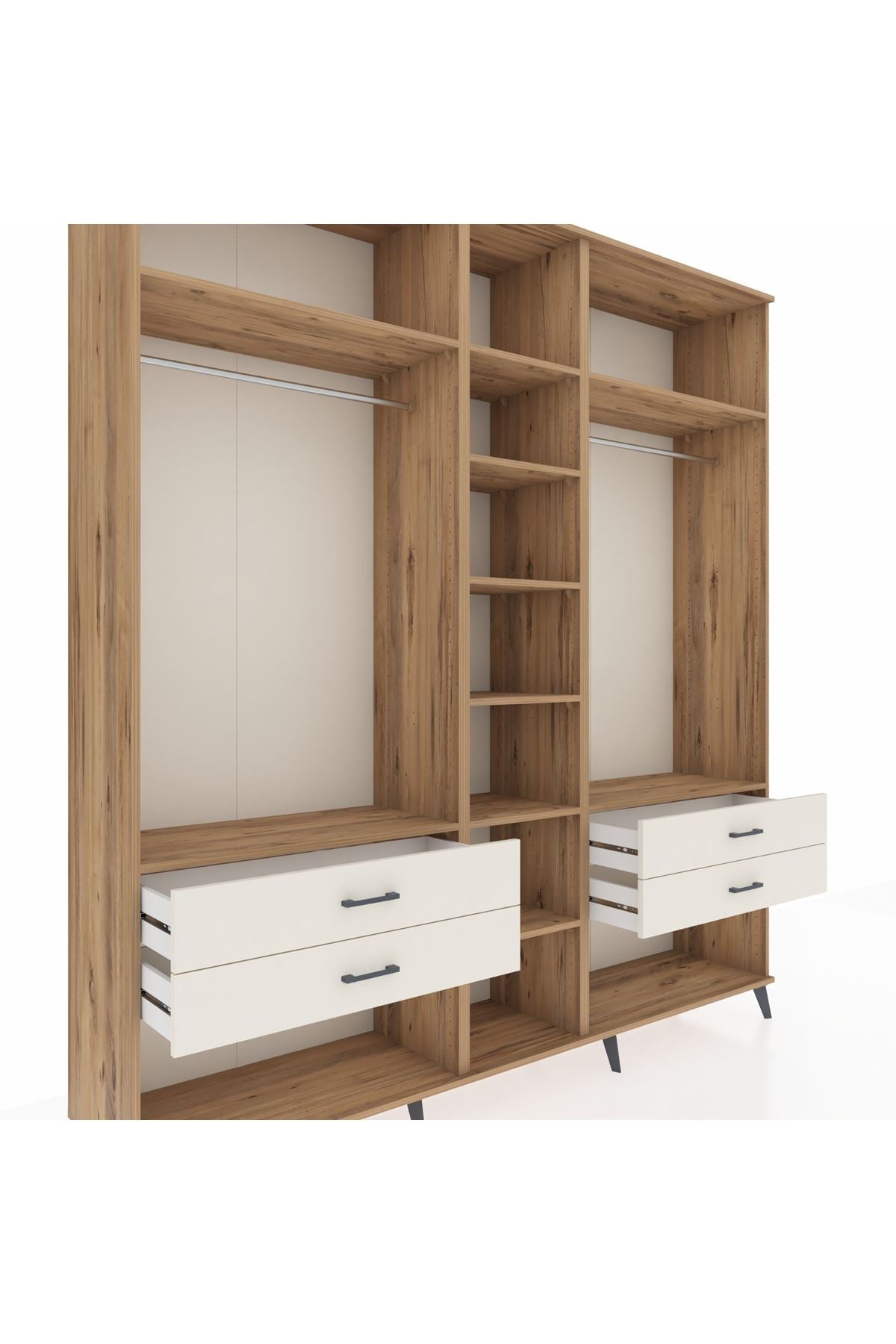 Hyperion Dolap 10 Raflı 4 Çekmeceli 2 Askılı 220x44x243 Çam-Çam/Aytaşı