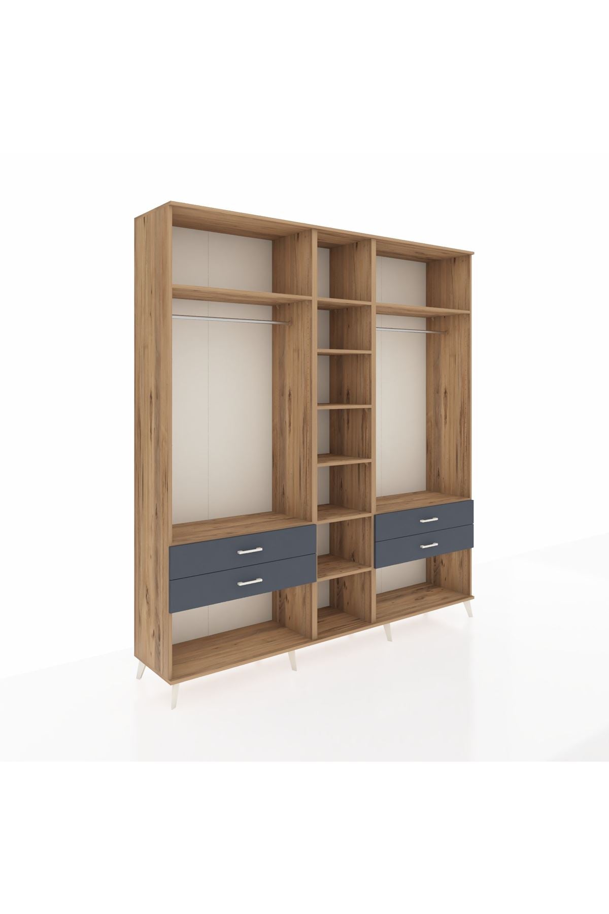 Hyperion Dolap 10 Raflı 4 Çekmeceli 2 Askılı 220x44x243 Çam-Çam/Antrasit