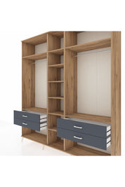 Hyperion Dolap 10 Raflı 4 Çekmeceli 2 Askılı 220x44x243 Çam-Çam/Antrasit