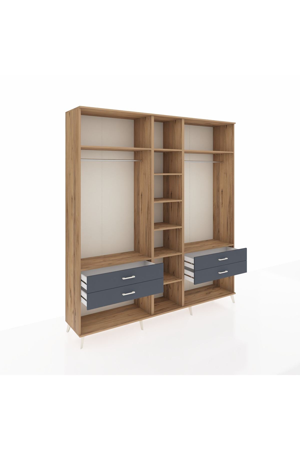 Hyperion Dolap 10 Raflı 4 Çekmeceli 2 Askılı 220x44x243 Çam-Çam/Antrasit