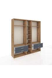 Hyperion Dolap 10 Raflı 4 Çekmeceli 2 Askılı 220x44x243 Çam-Çam/Antrasit