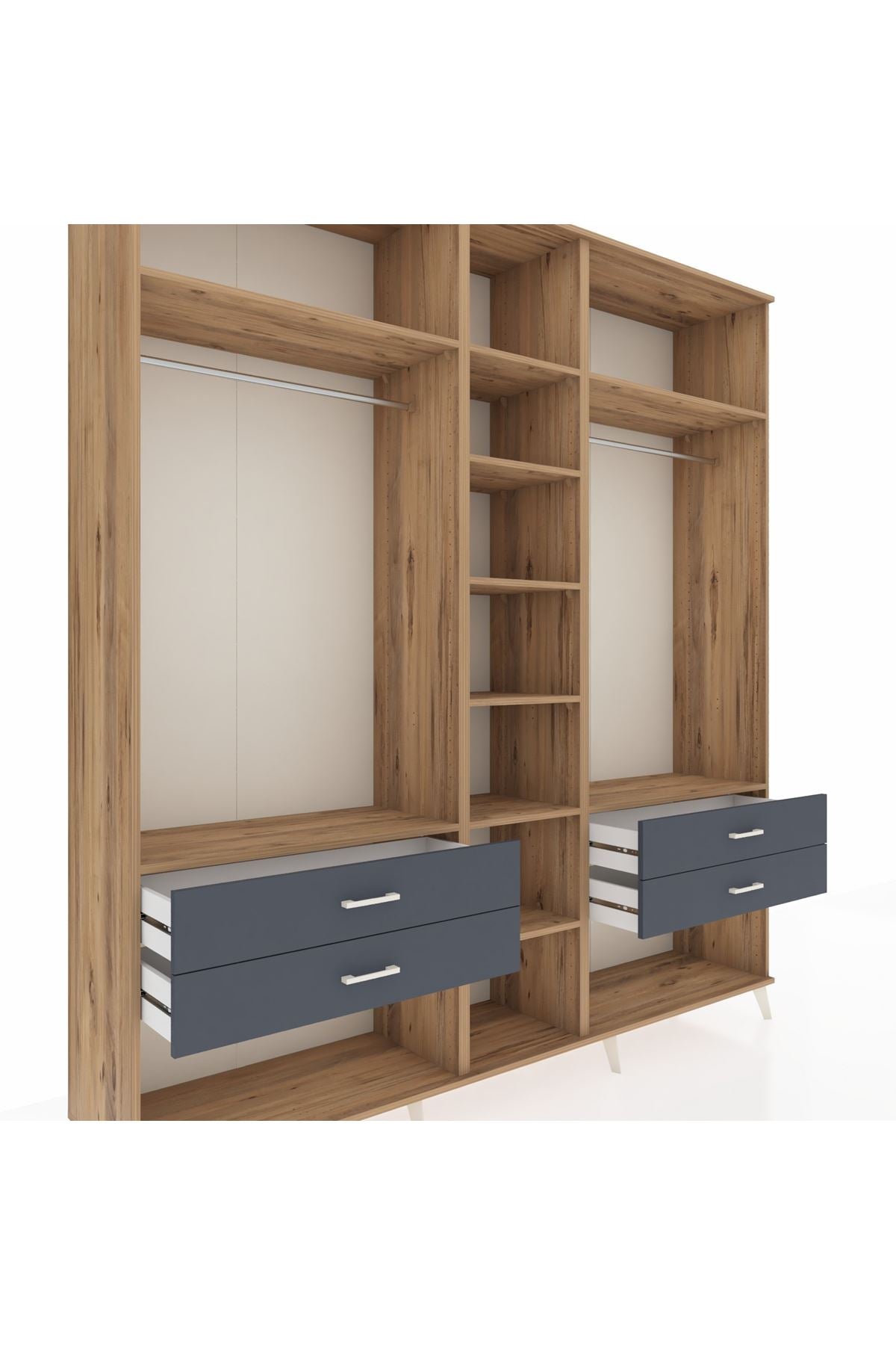 Hyperion Dolap 10 Raflı 4 Çekmeceli 2 Askılı 220x44x243 Çam-Çam/Antrasit