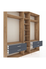 Hyperion Dolap 10 Raflı 4 Çekmeceli 2 Askılı 220x44x243 Çam-Çam/Antrasit