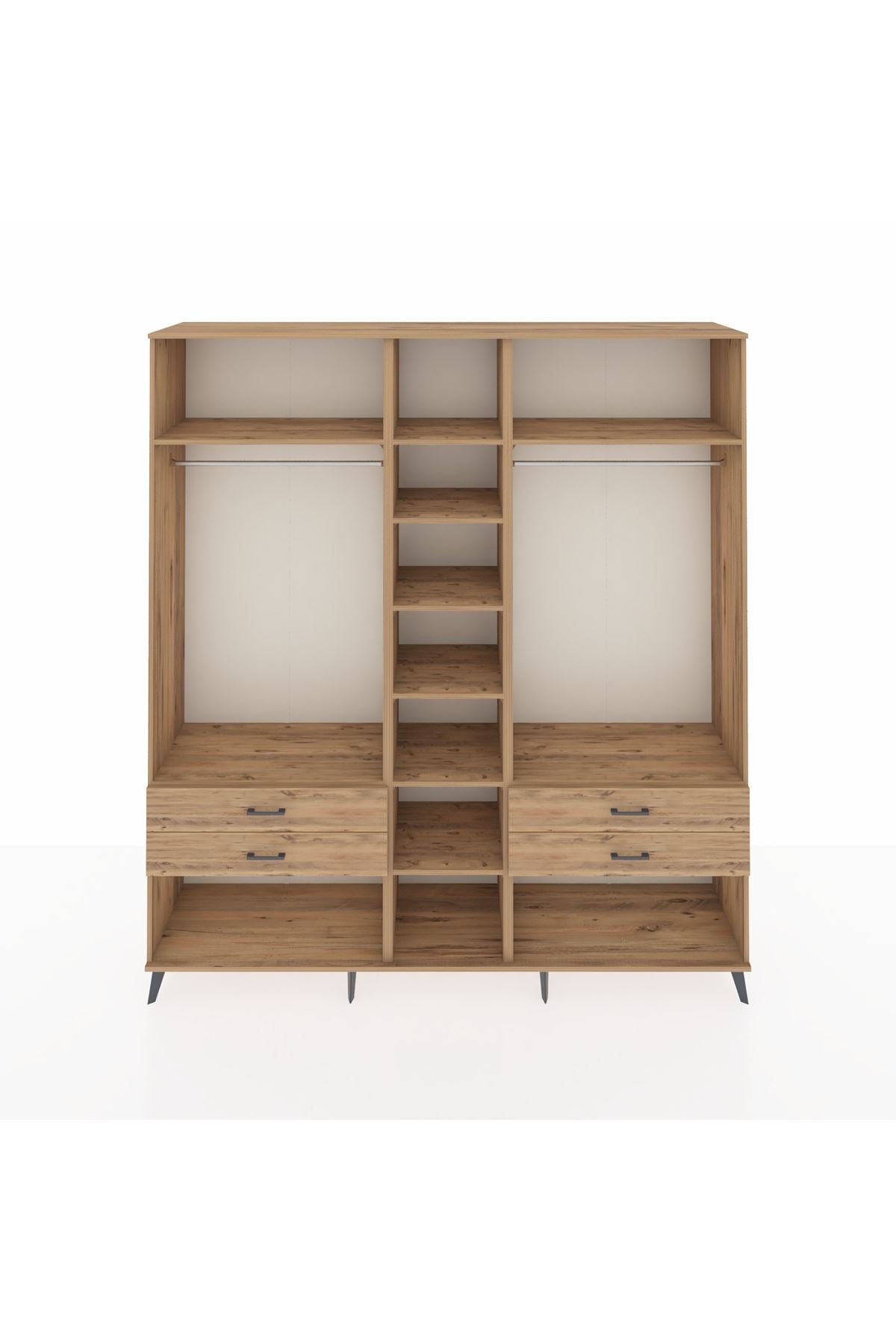 Hyperion Dolap 10 Raflı 4 Çekmeceli 2 Askılı 220x44x243 Çam-Çam/Çam