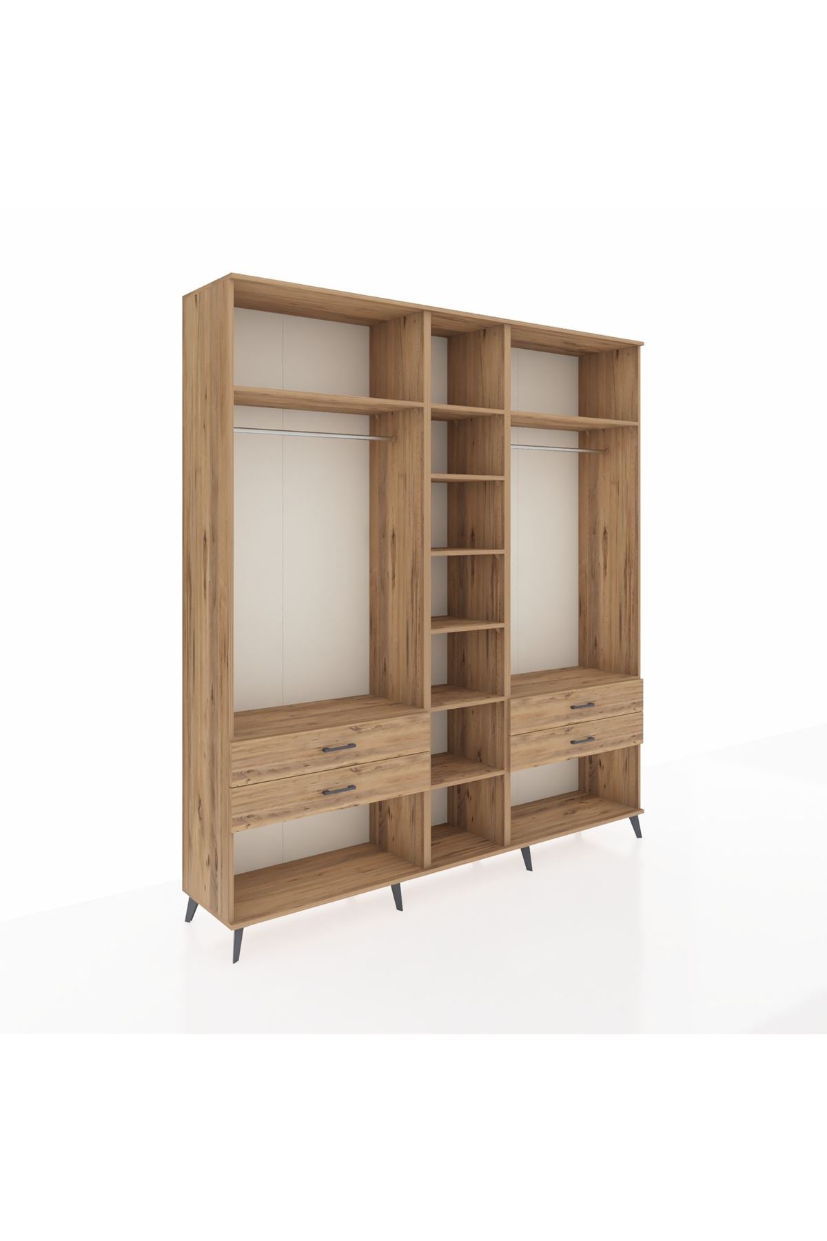 Hyperion Dolap 10 Raflı 4 Çekmeceli 2 Askılı 220x44x243 Çam-Çam/Çam