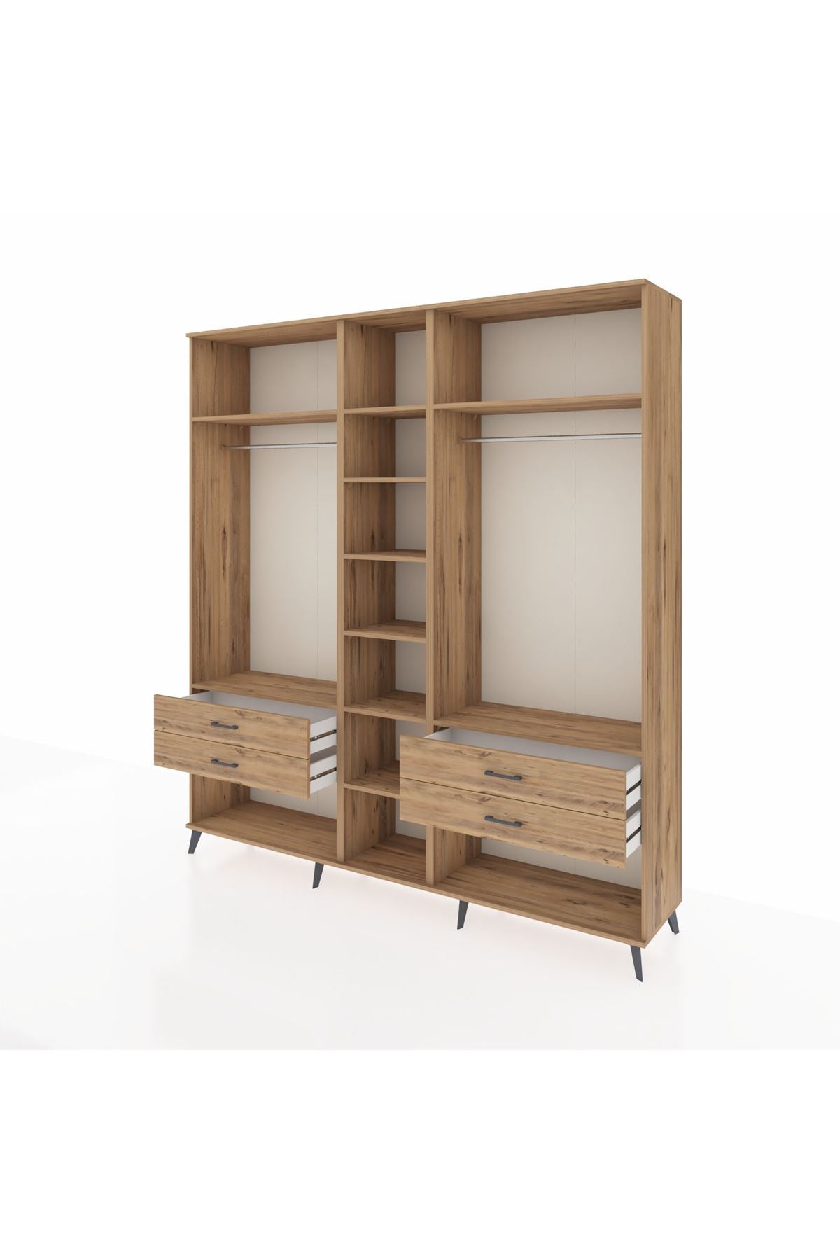 Hyperion Dolap 10 Raflı 4 Çekmeceli 2 Askılı 220x44x243 Çam-Çam/Çam