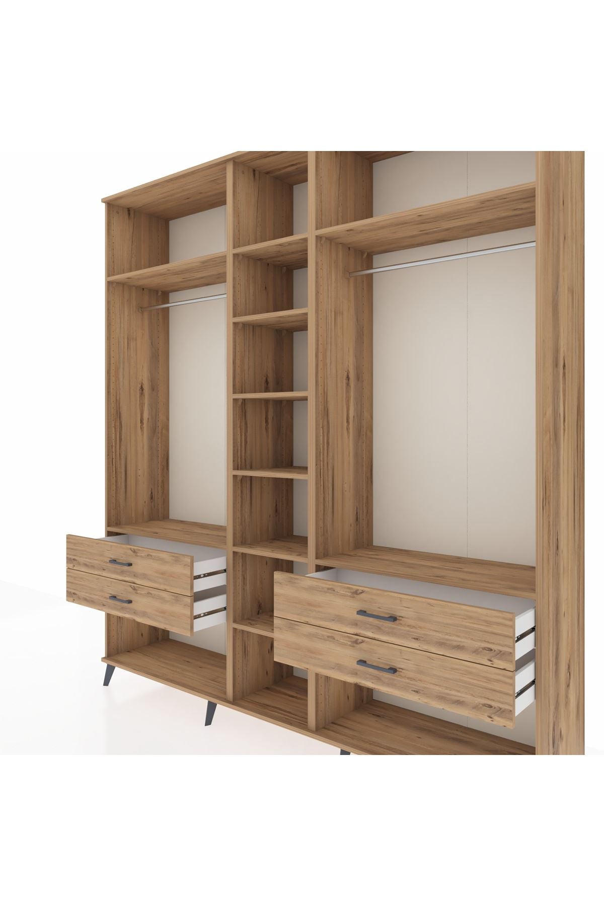 Hyperion Dolap 10 Raflı 4 Çekmeceli 2 Askılı 220x44x243 Çam-Çam/Çam