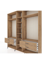 Hyperion Dolap 10 Raflı 4 Çekmeceli 2 Askılı 220x44x243 Çam-Çam/Çam