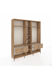 Hyperion Dolap 10 Raflı 4 Çekmeceli 2 Askılı 220x44x243 Çam-Çam/Çam