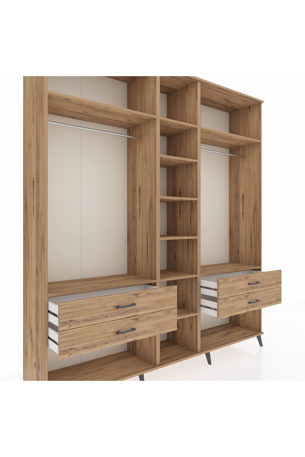 Hyperion Dolap 10 Raflı 4 Çekmeceli 2 Askılı 220x44x243 Çam-Çam/Çam