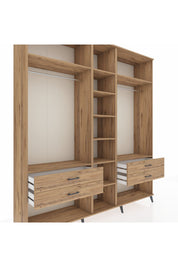 Hyperion Dolap 10 Raflı 4 Çekmeceli 2 Askılı 220x44x243 Çam-Çam/Çam