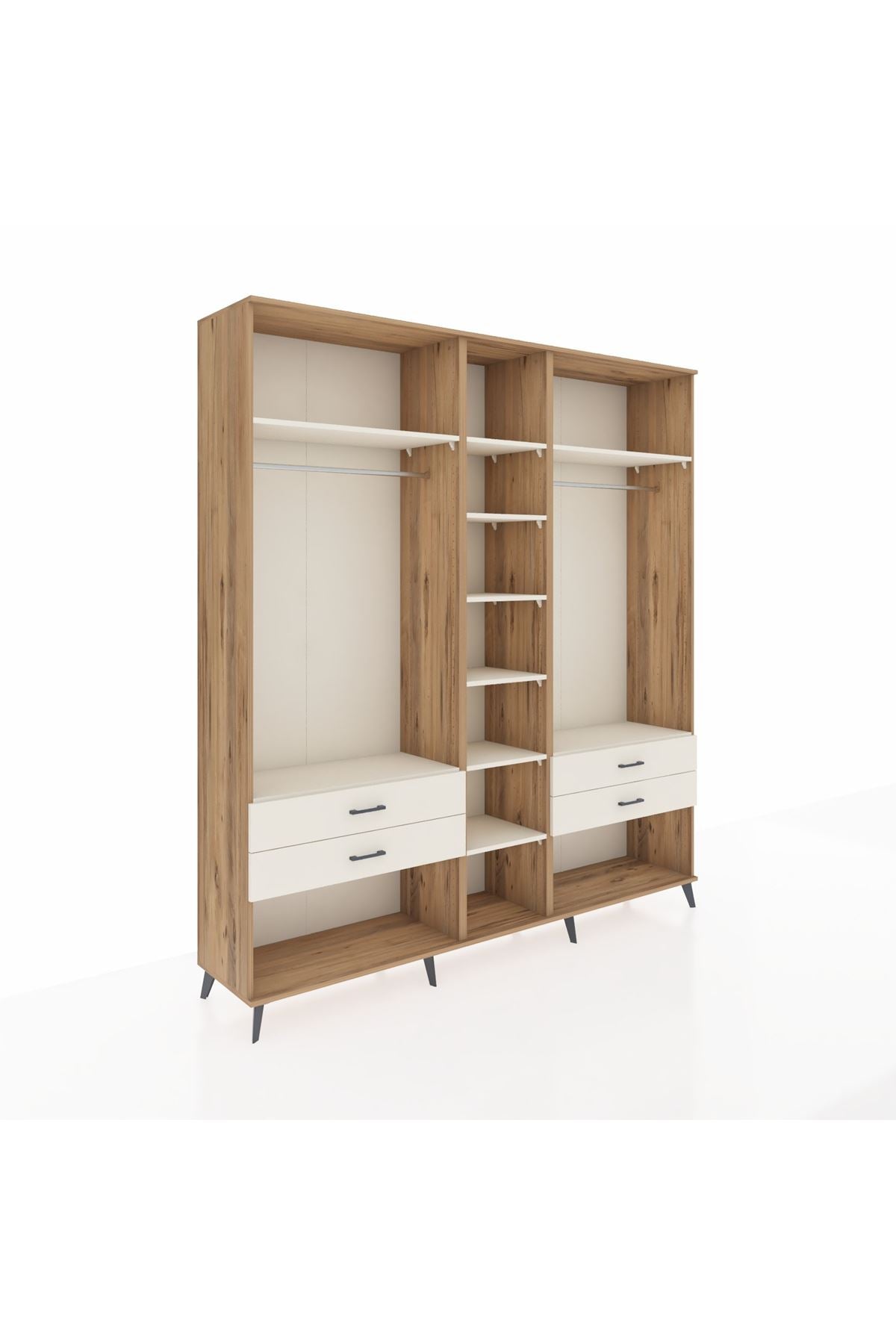 Hyperion Dolap 10 Raflı 4 Çekmeceli 2 Askılı 220x44x243 Çam-Aytaşı/Aytaşı