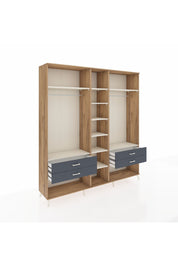 Hyperion Dolap 10 Raflı 4 Çekmeceli 2 Askılı 220x44x243 Çam-Aytaşı/Antrasit