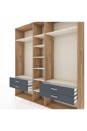 Hyperion Dolap 10 Raflı 4 Çekmeceli 2 Askılı 220x44x243 Çam-Aytaşı/Antrasit