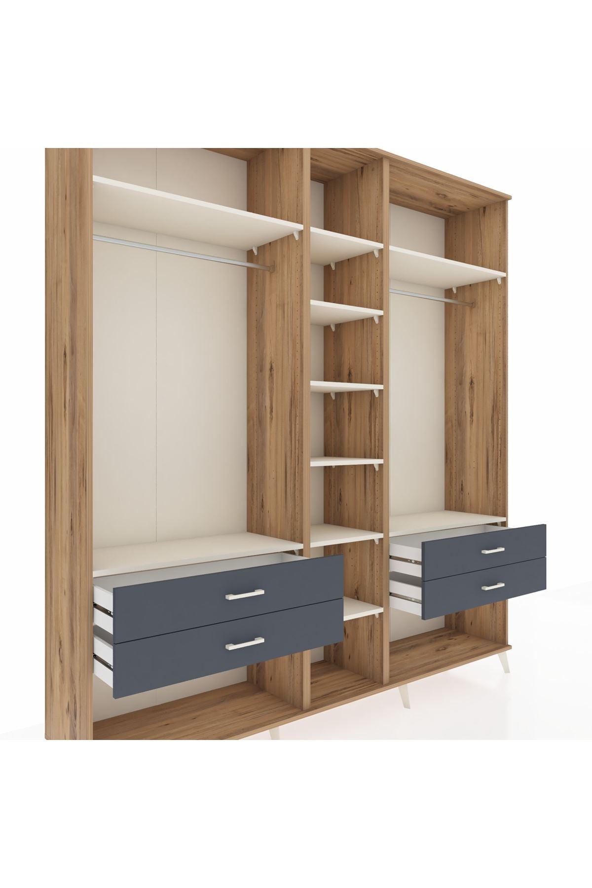 Hyperion Dolap 10 Raflı 4 Çekmeceli 2 Askılı 220x44x243 Çam-Aytaşı/Antrasit