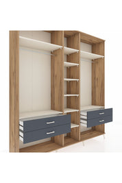 Hyperion Dolap 10 Raflı 4 Çekmeceli 2 Askılı 220x44x243 Çam-Aytaşı/Antrasit