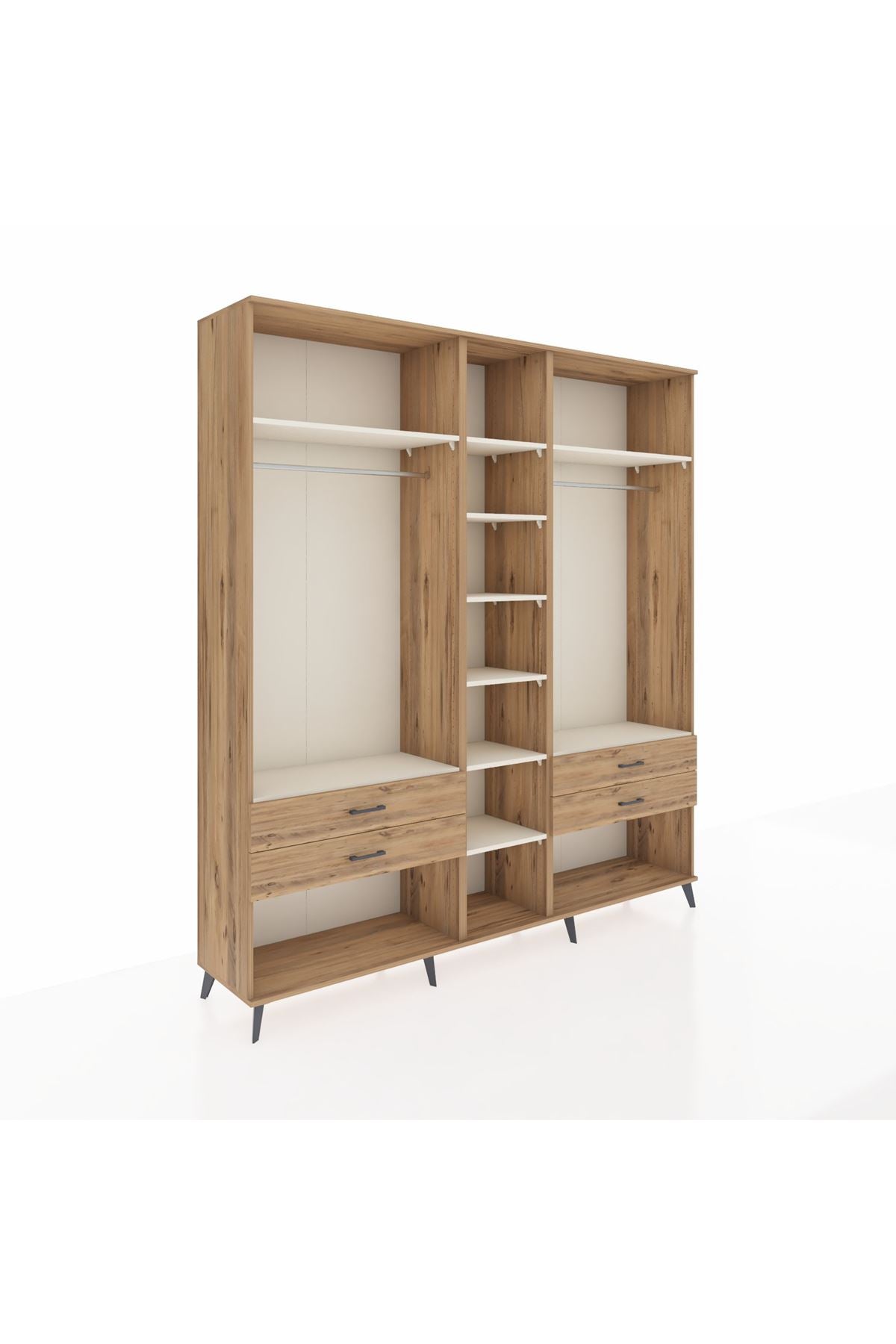 Hyperion Dolap 10 Raflı 4 Çekmeceli 2 Askılı 220x44x243 Çam-Aytaşı/Çam