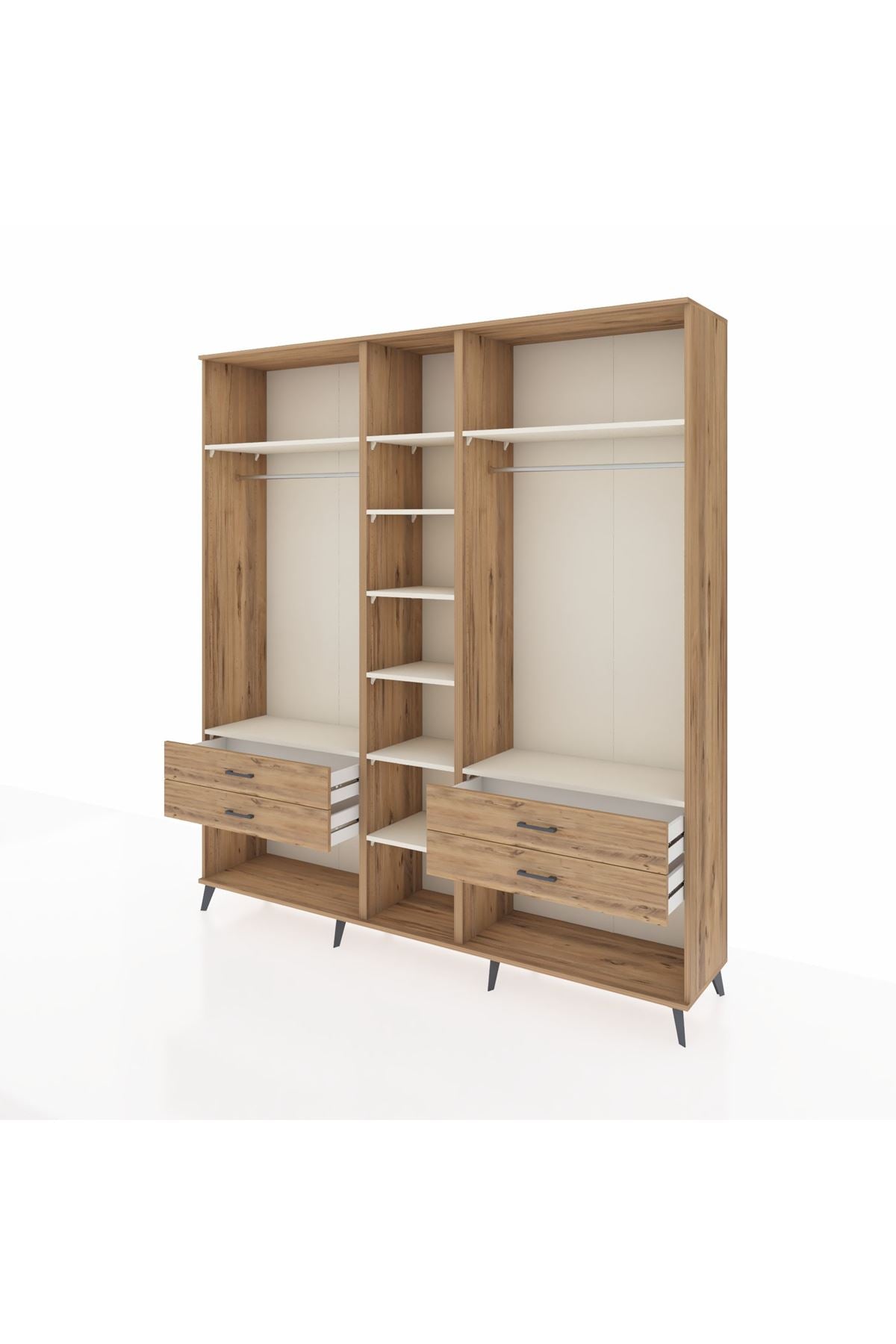 Hyperion Dolap 10 Raflı 4 Çekmeceli 2 Askılı 220x44x243 Çam-Aytaşı/Çam