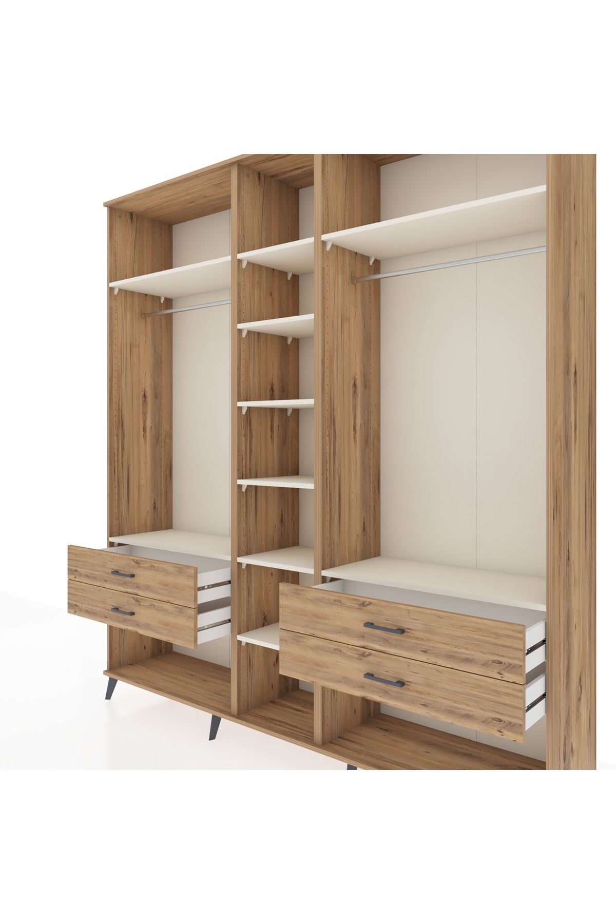 Hyperion Dolap 10 Raflı 4 Çekmeceli 2 Askılı 220x44x243 Çam-Aytaşı/Çam