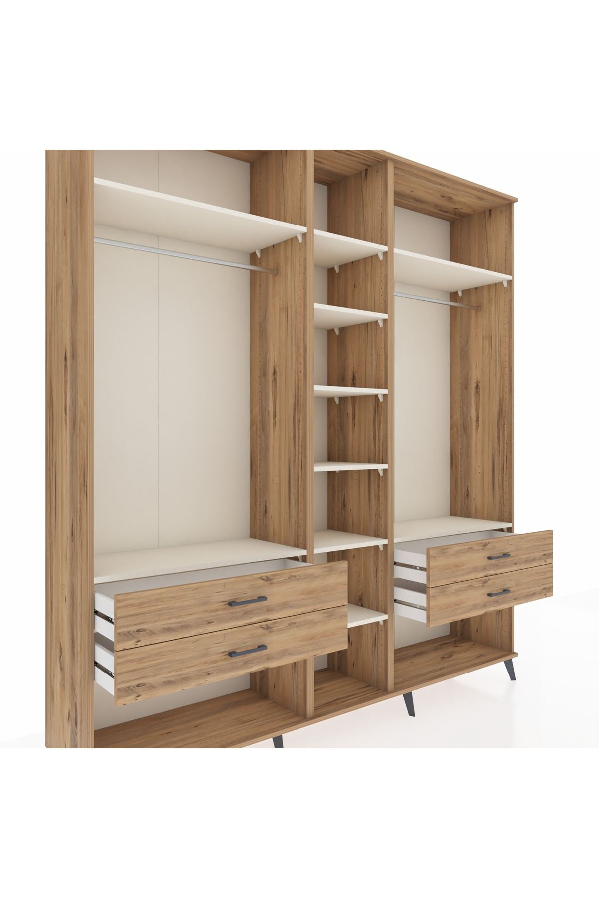 Hyperion Dolap 10 Raflı 4 Çekmeceli 2 Askılı 220x44x243 Çam-Aytaşı/Çam