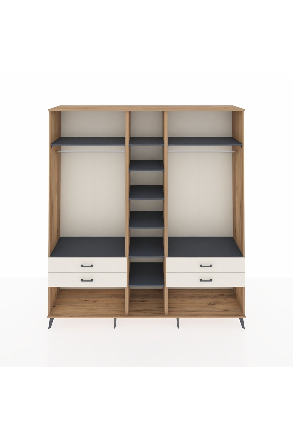 Hyperion Dolap 10 Raflı 4 Çekmeceli 2 Askılı 220x44x243 Çam-Antrasit/Aytaşı