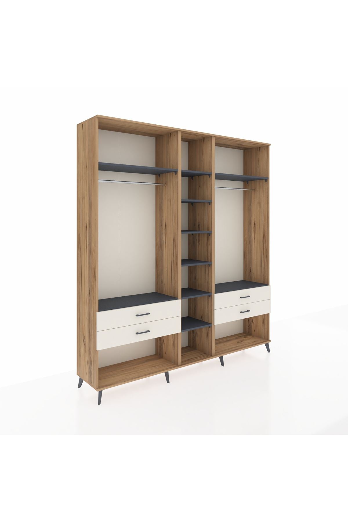 Hyperion Dolap 10 Raflı 4 Çekmeceli 2 Askılı 220x44x243 Çam-Antrasit/Aytaşı