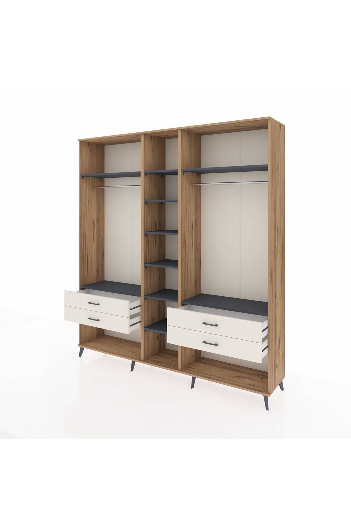 Hyperion Dolap 10 Raflı 4 Çekmeceli 2 Askılı 220x44x243 Çam-Antrasit/Aytaşı