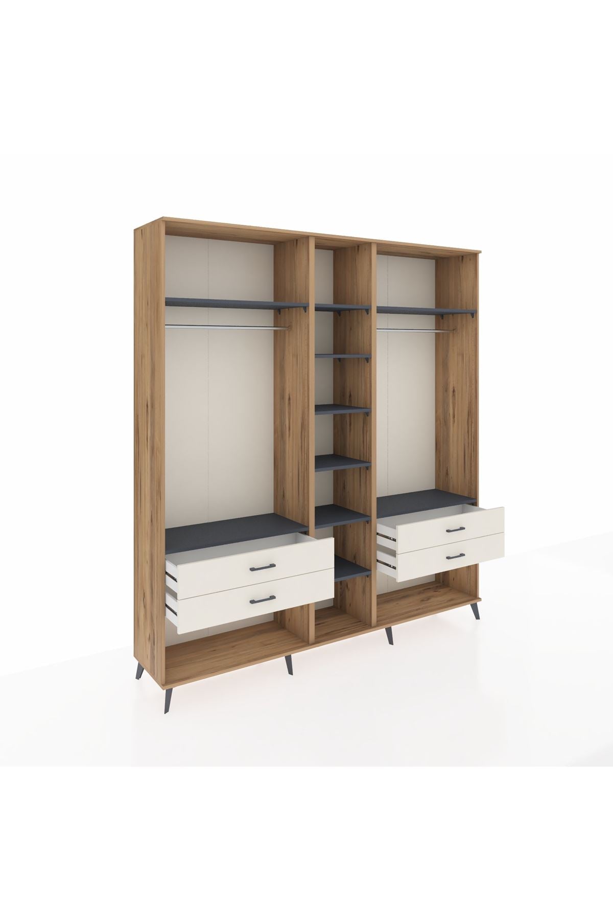 Hyperion Dolap 10 Raflı 4 Çekmeceli 2 Askılı 220x44x243 Çam-Antrasit/Aytaşı