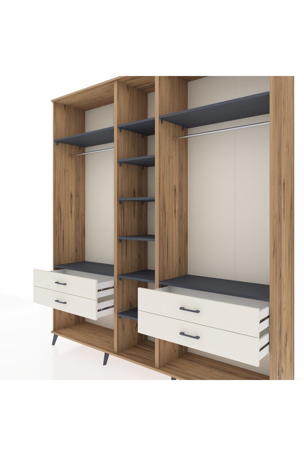 Hyperion Dolap 10 Raflı 4 Çekmeceli 2 Askılı 220x44x243 Çam-Antrasit/Aytaşı