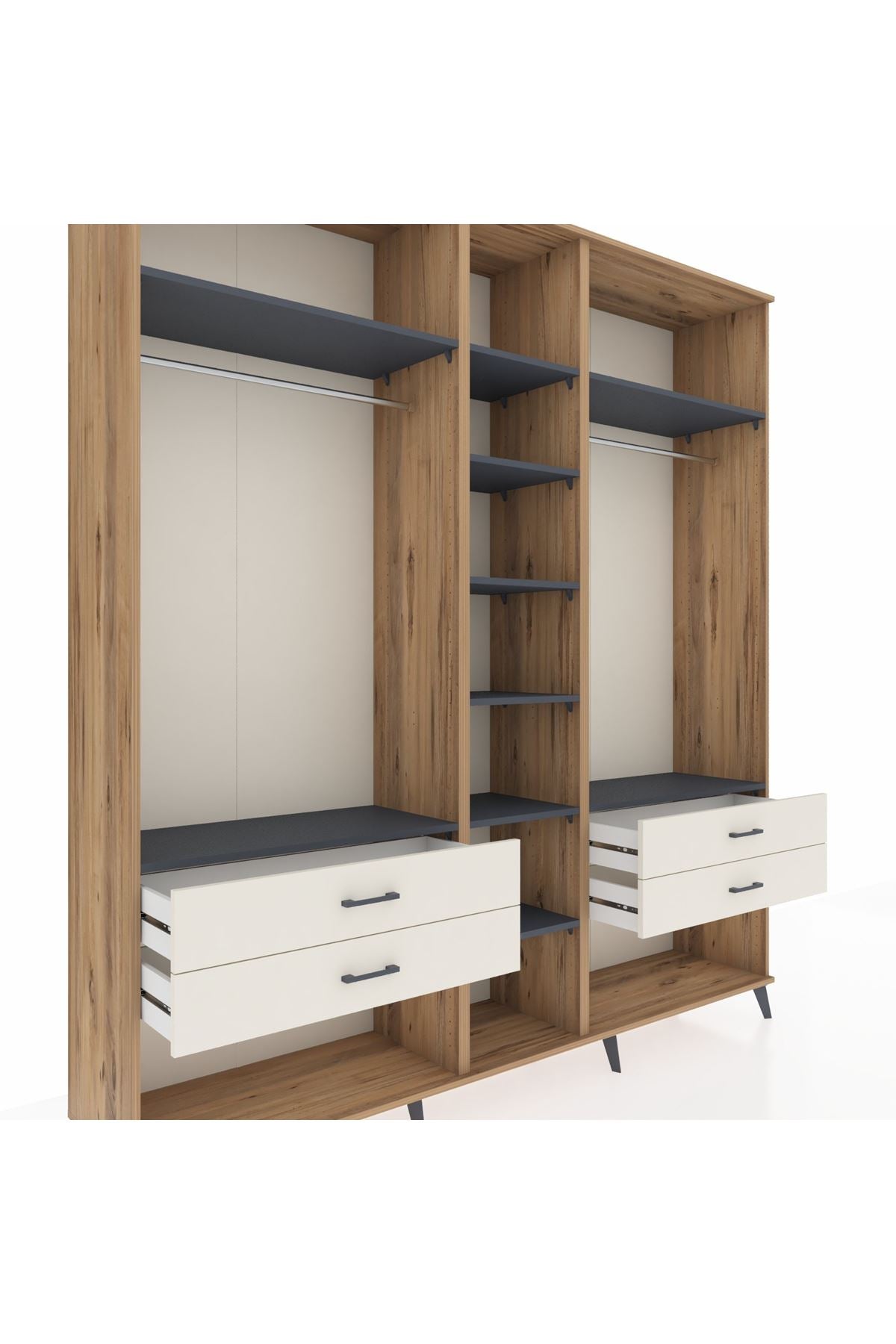 Hyperion Dolap 10 Raflı 4 Çekmeceli 2 Askılı 220x44x243 Çam-Antrasit/Aytaşı