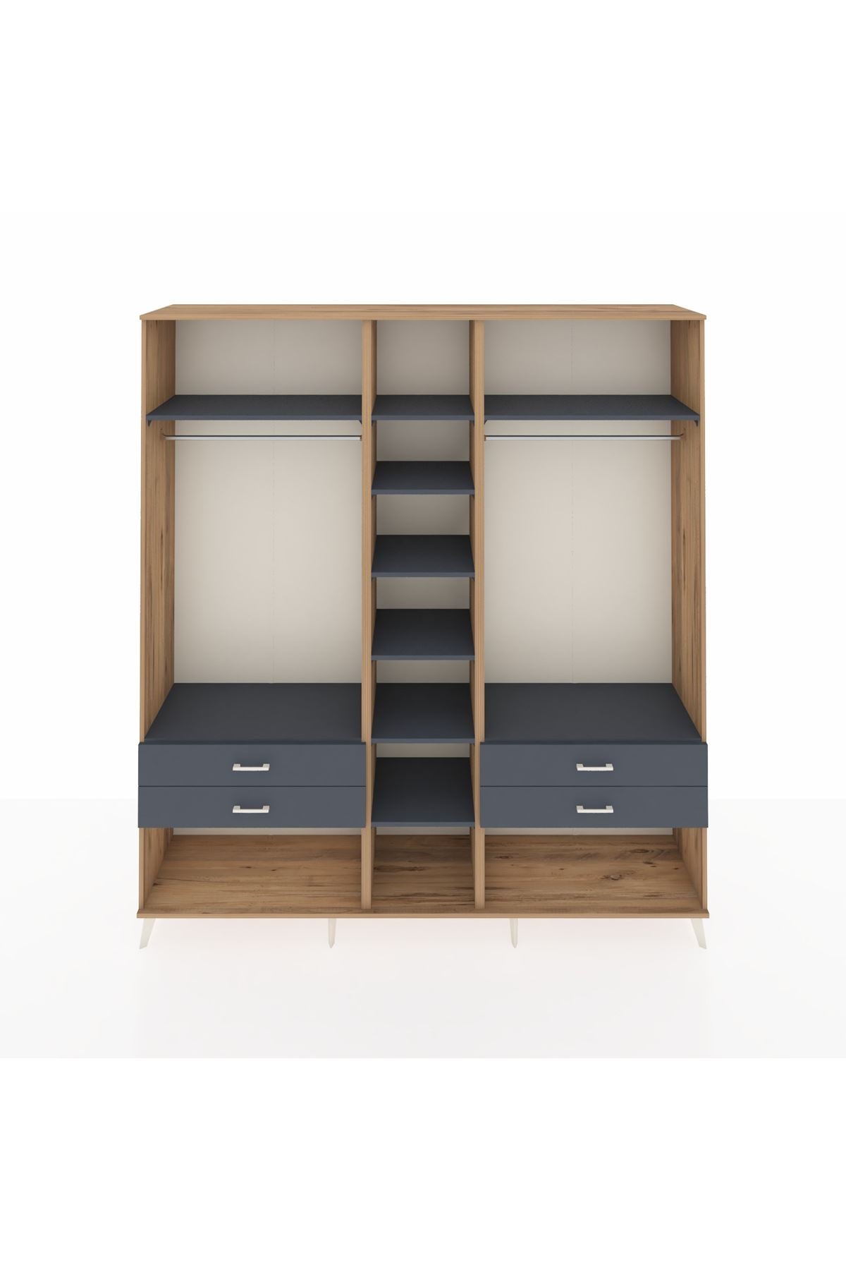 Hyperion Dolap 10 Raflı 4 Çekmeceli 2 Askılı 220x44x243 Çam-Antrasit/Antrasit