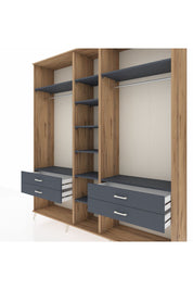 Hyperion Dolap 10 Raflı 4 Çekmeceli 2 Askılı 220x44x243 Çam-Antrasit/Antrasit