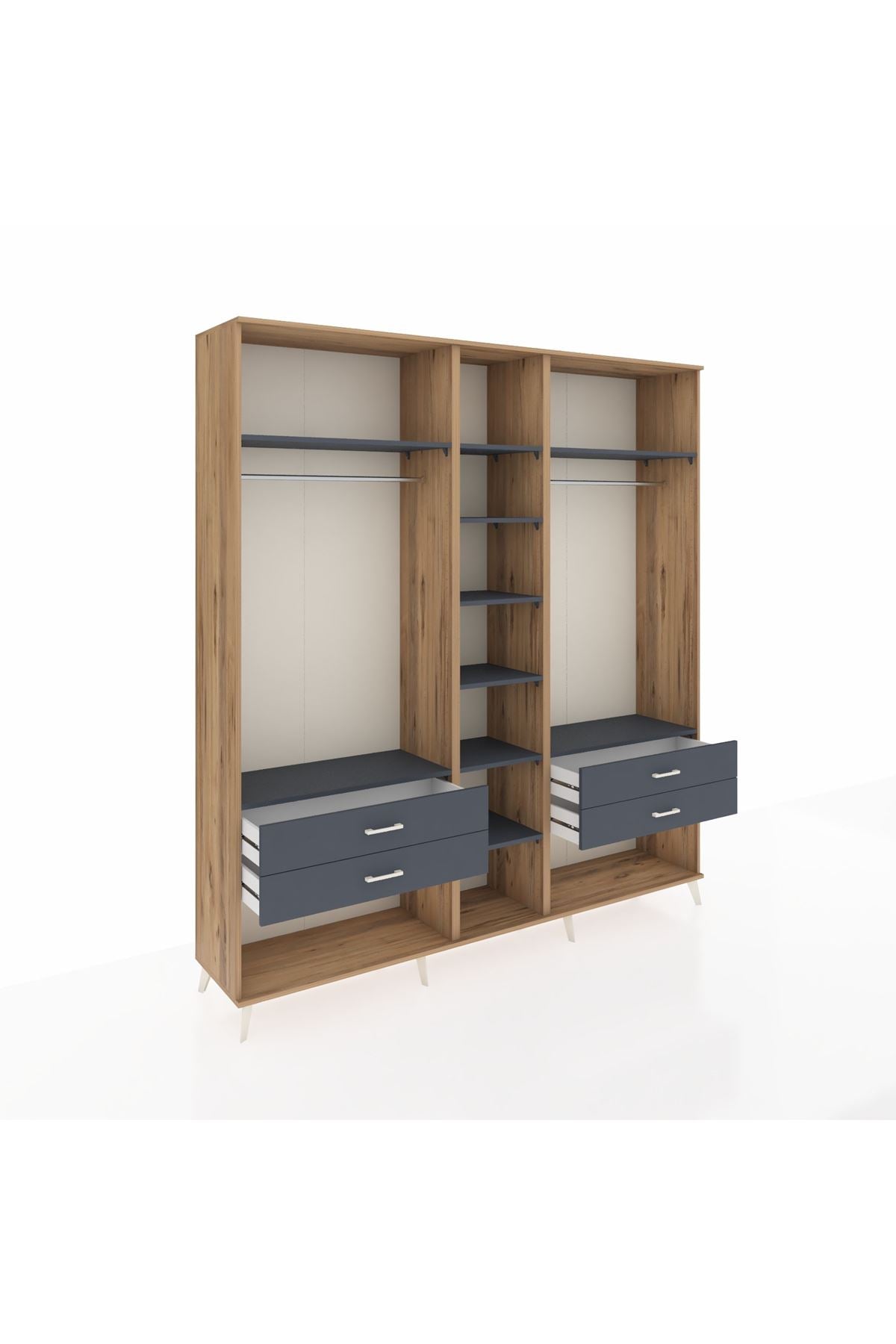 Hyperion Dolap 10 Raflı 4 Çekmeceli 2 Askılı 220x44x243 Çam-Antrasit/Antrasit